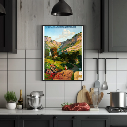 Baume Waterfall Jura France Landscape Vintage Travel Poster