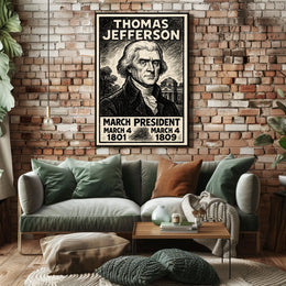 Thomas Jefferson 3rd President of the United States B & W Comic Sketch Poster