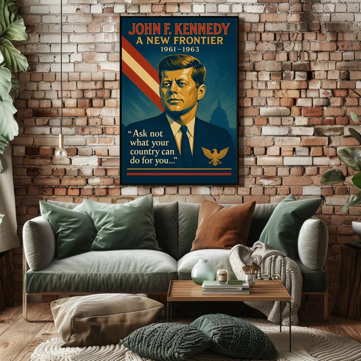 JFK Vintage Patriotic Poster with Inspirational Quote