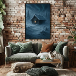 Winter Cabin in a Mystical Forest Fantasy Poster