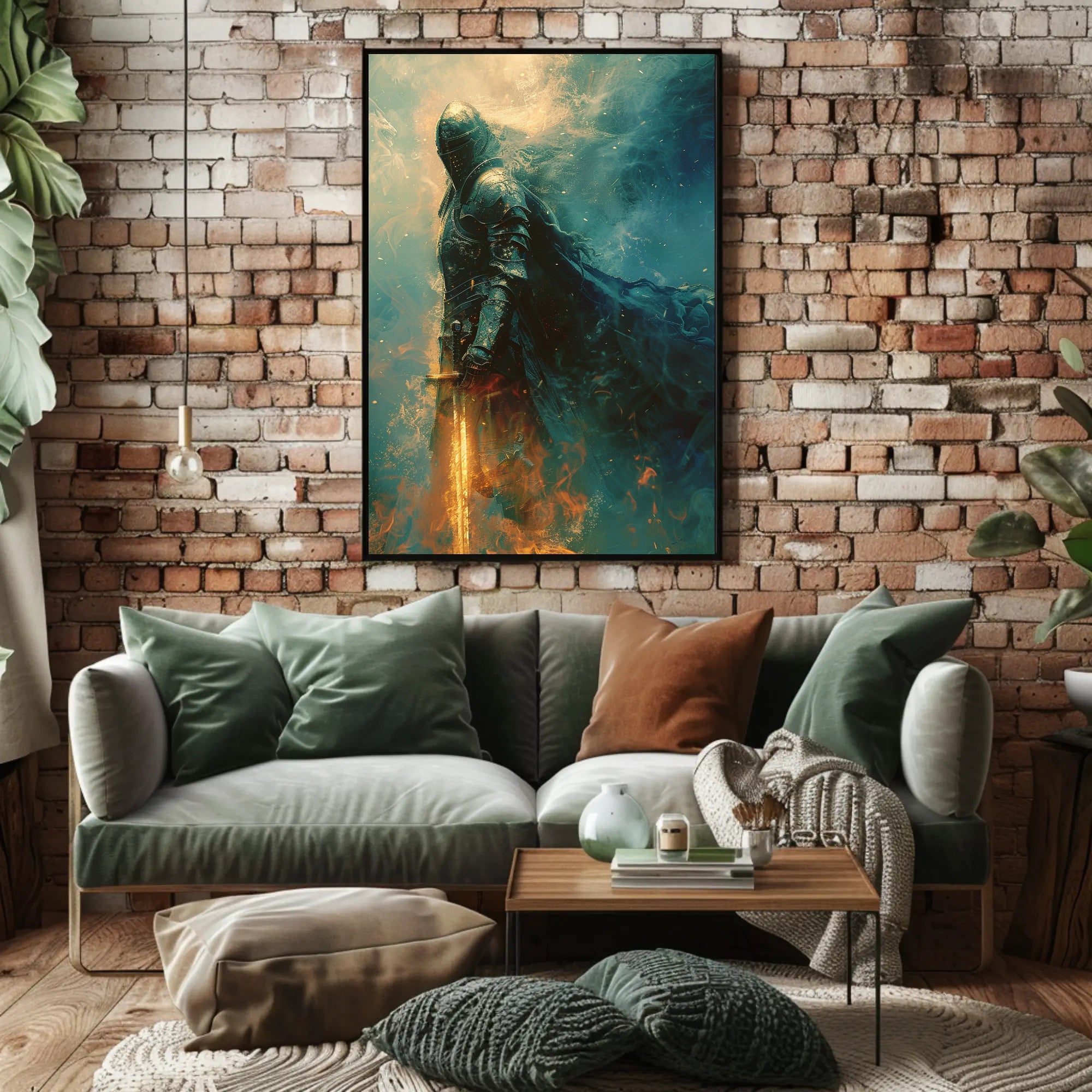 Medieval Knight with Glowing Sword Fantasy or Mythology Poster PosterGoat