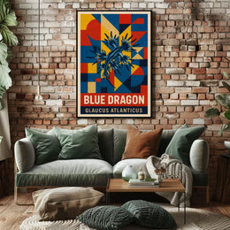 Blue Dragon Sea Creature Design, Abstract Artistic Poster