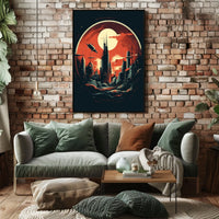 Futuristic Cityscape Under a Crimson Sky Poster
