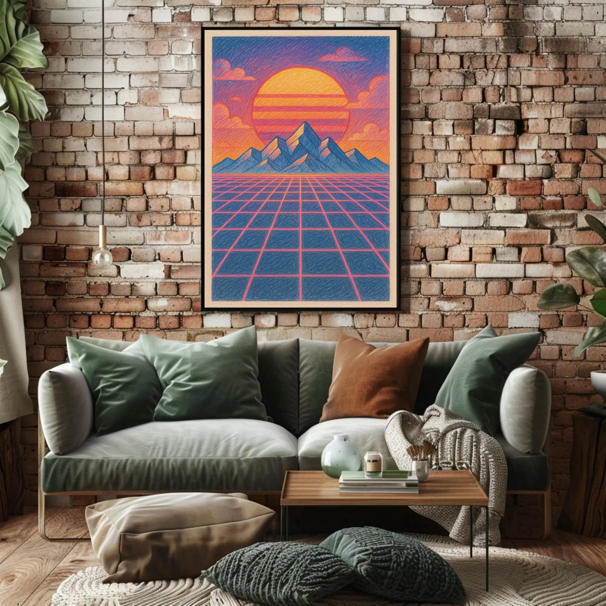 Retro-Futuristic Sunset Vaporwave Artistic Poster