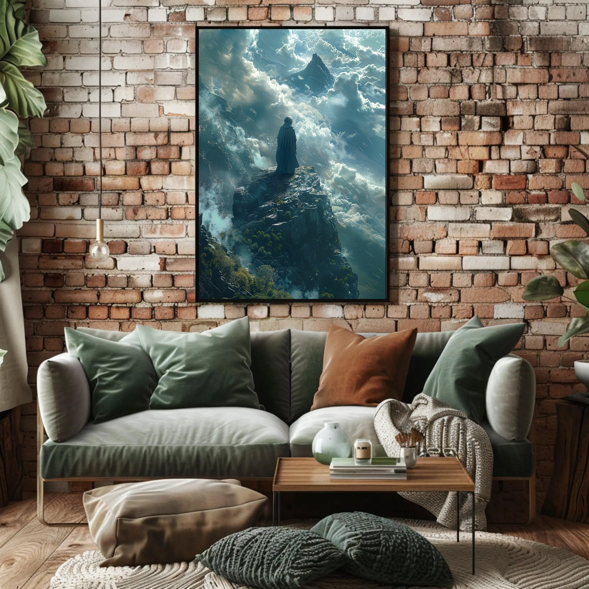 Ethereal Figure Amidst Mystical Peaks Fantasy or Mythology Poster PosterGoat