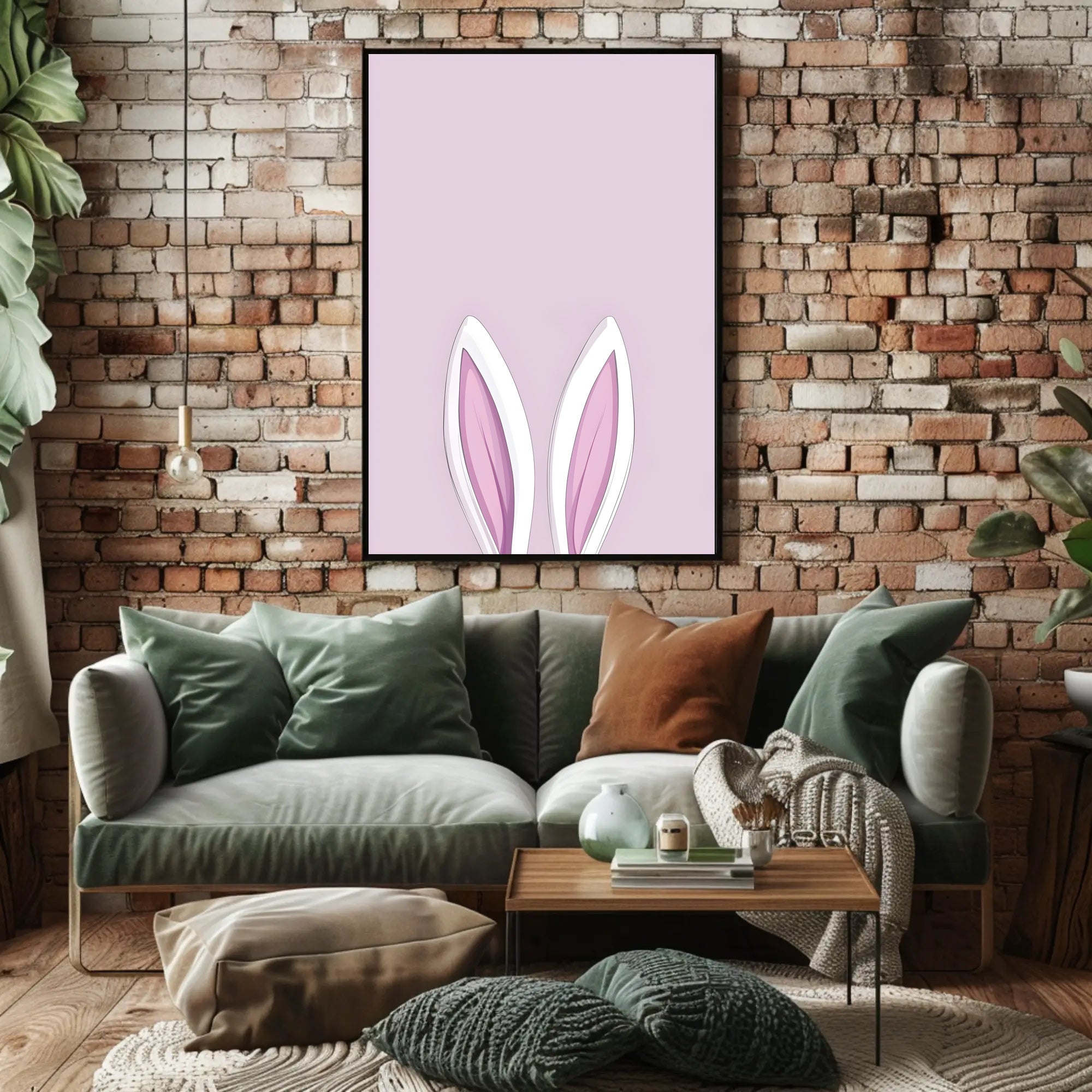 Bunny Ears Poster Minimalist Pink Nursery Wall Art