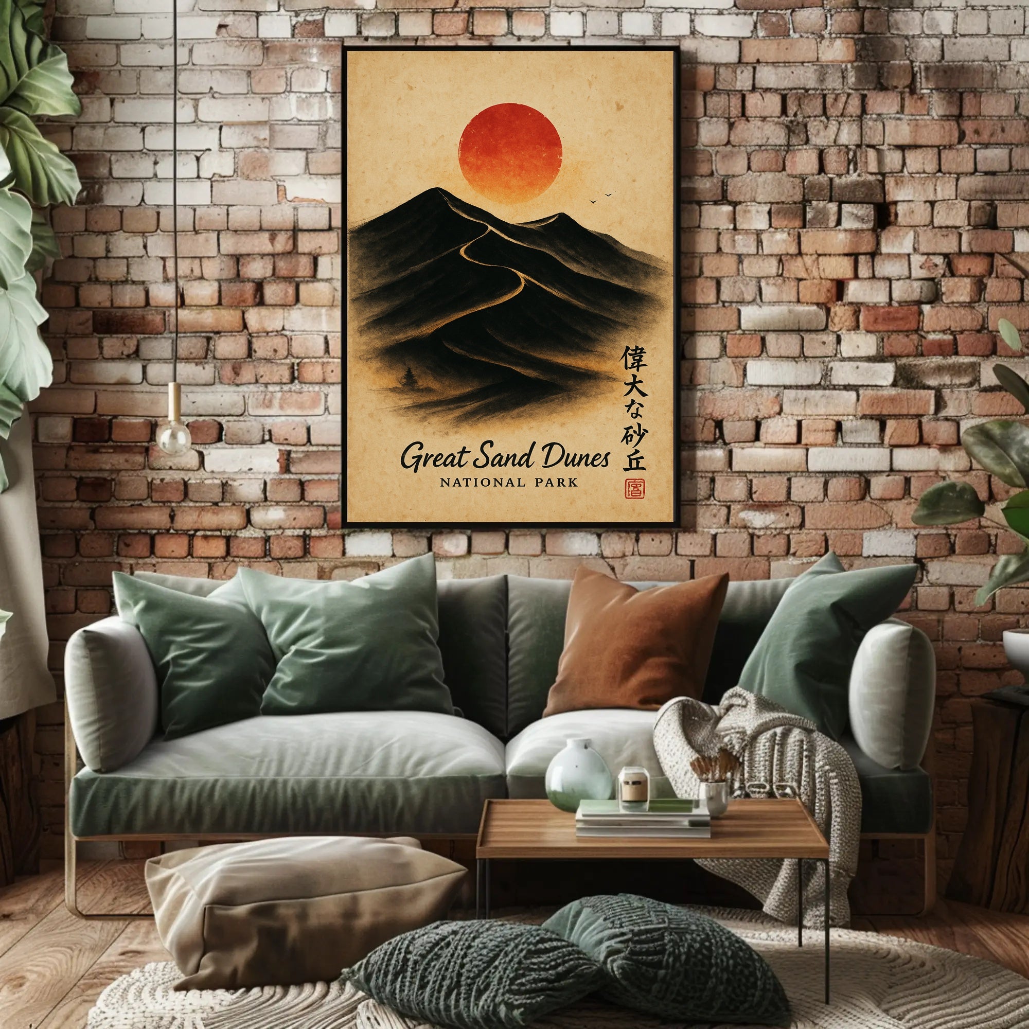 Great Sand Dunes Art with Vintage Japanese Style - National Park Poster