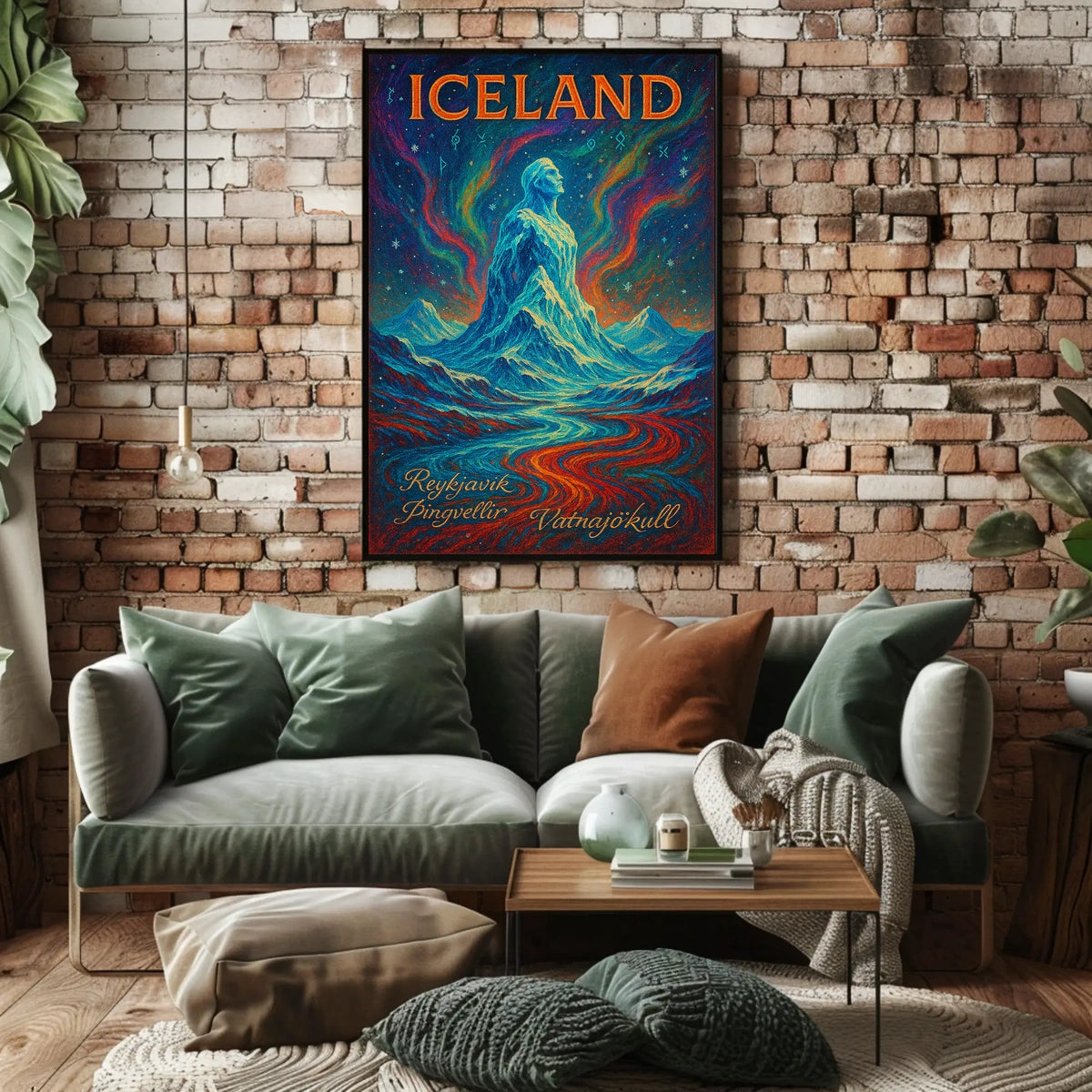 Icelandic Mythical Landscape Poster with Aurora Borealis