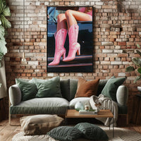 Pink Boots And Classic Car Poster Vintage Wall Art