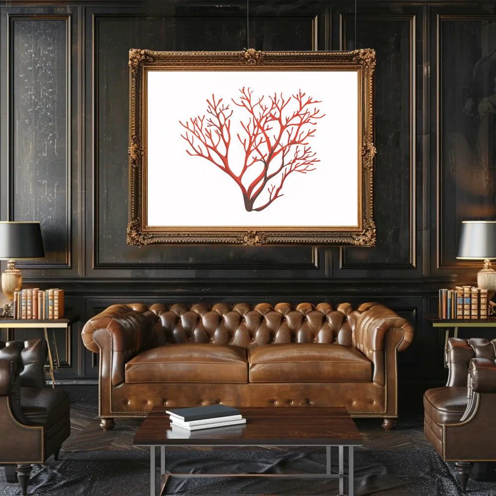 Red Coral Branch Minimalist Art Poster Print