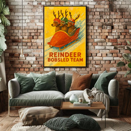 Reindeer Bobsled Team Poster
