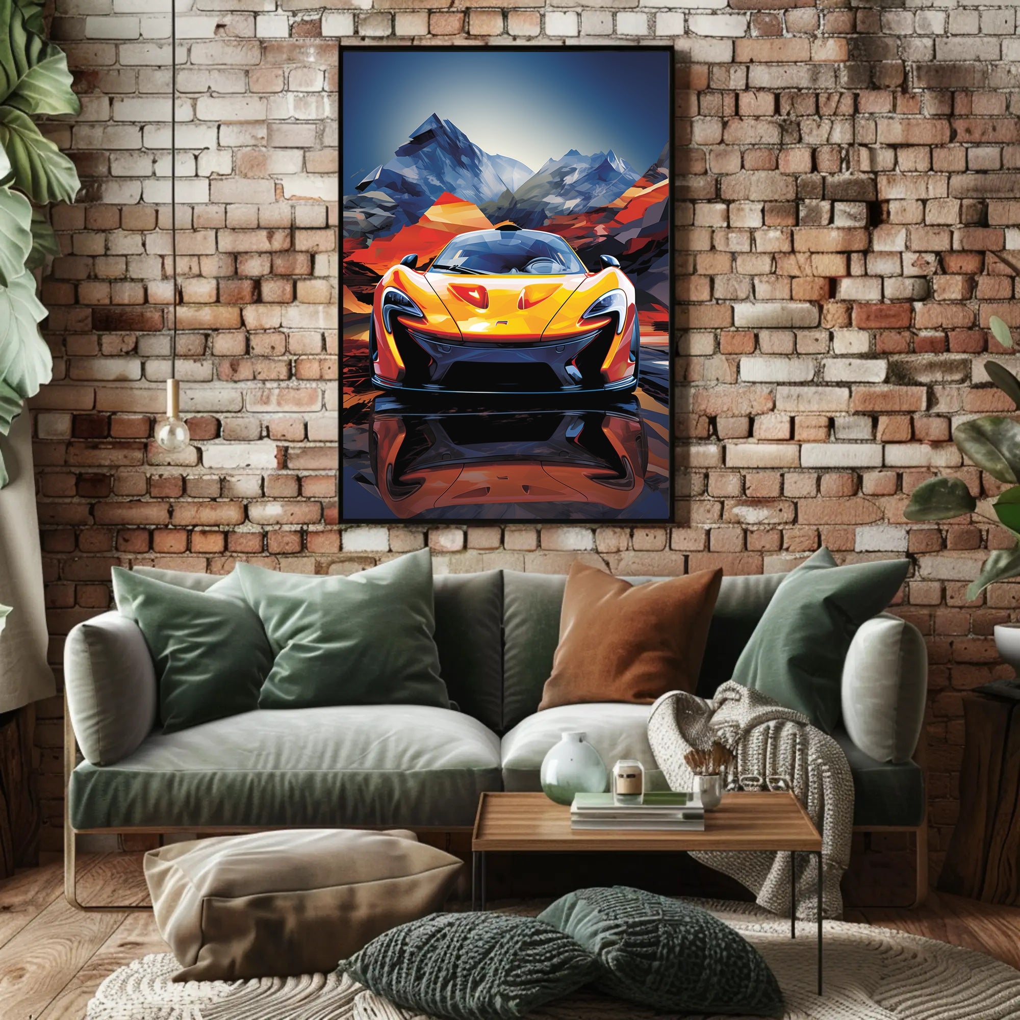 Sleek Orange Sports Car Adventure Abstract, Artistic, or Pop Culture Poster