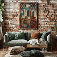 Art Deco Columbus Skyline Nostalgic Vintage Travel Poster