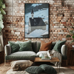 Winter Chapel in the Mountains Poster