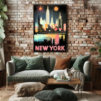 New York City Skyline Poster Retro Art Deco Wall Art
