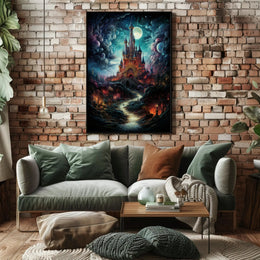 Enchanted Castle Under The Moonlit Sky Poster