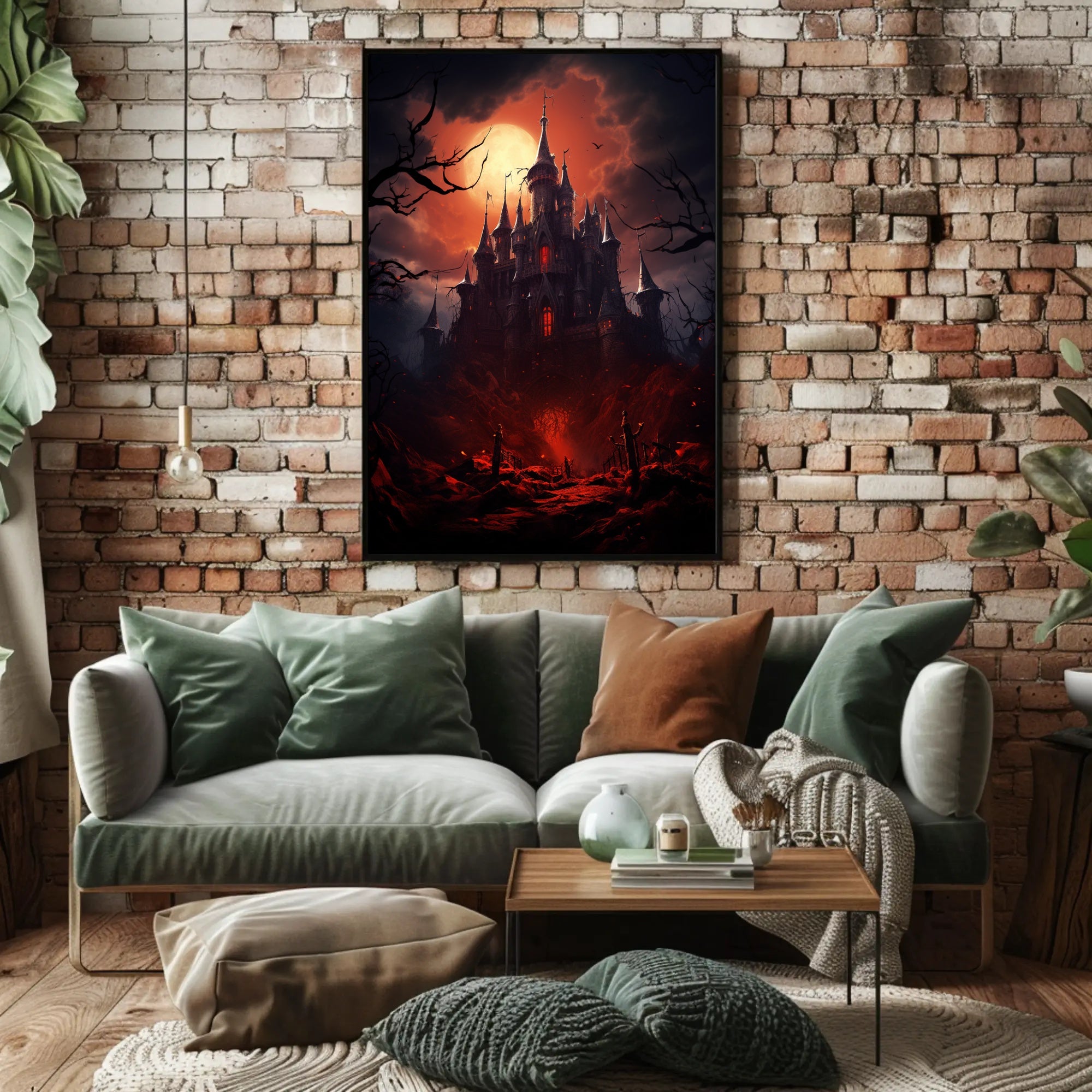 Haunted Castle Under Blood Moon Poster PosterGoat
