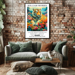 Majestic Tiger in Dreamlike Garden: Abstract or Artistic Poster