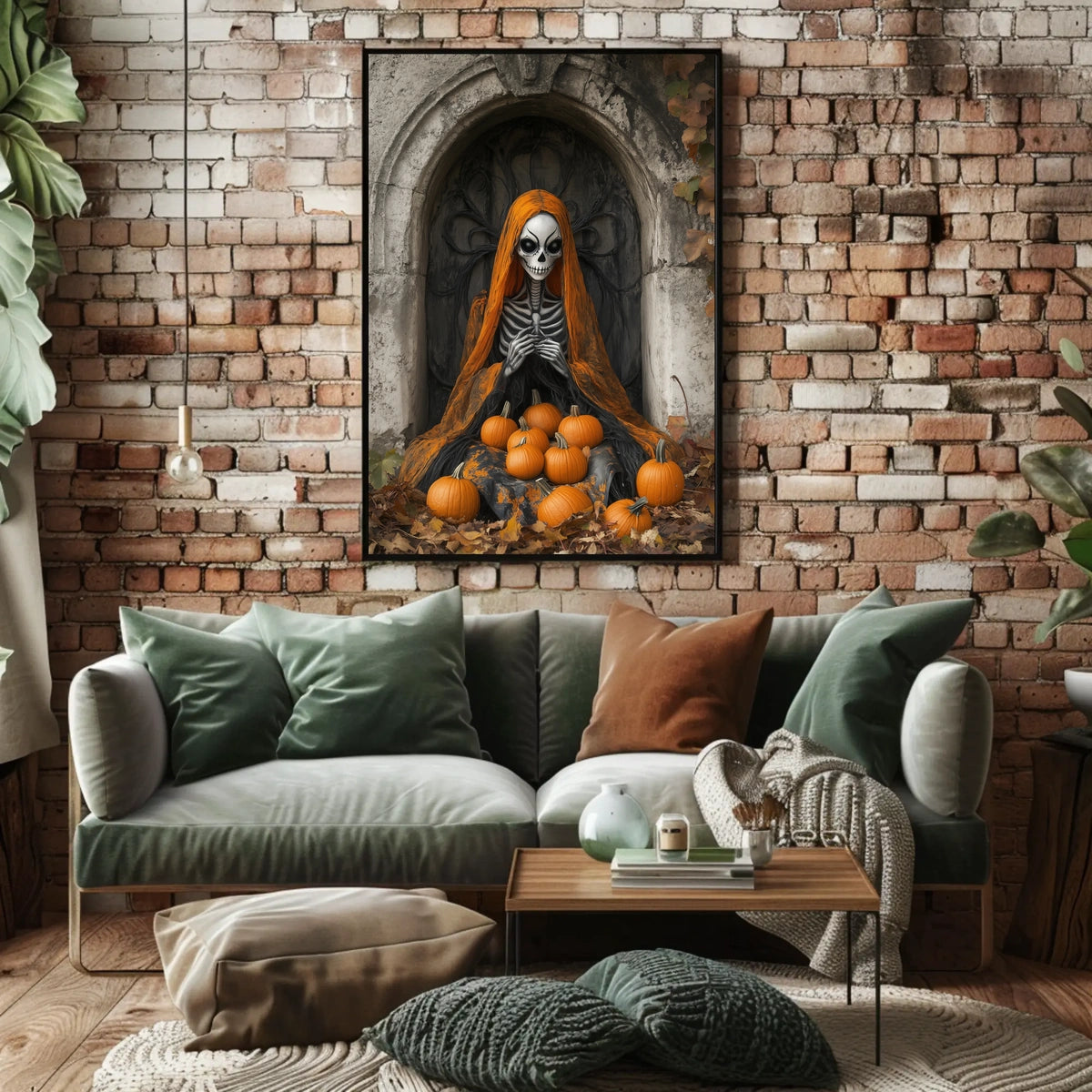 Skeleton Figure with Pumpkins Halloween Autumn Poster