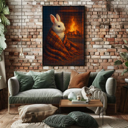 Cozy Rabbit By The Fireplace Poster