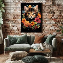 Charming Cat and Flowers Modern Art Poster