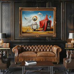 Surreal Desert Clock Scene Artistic Poster