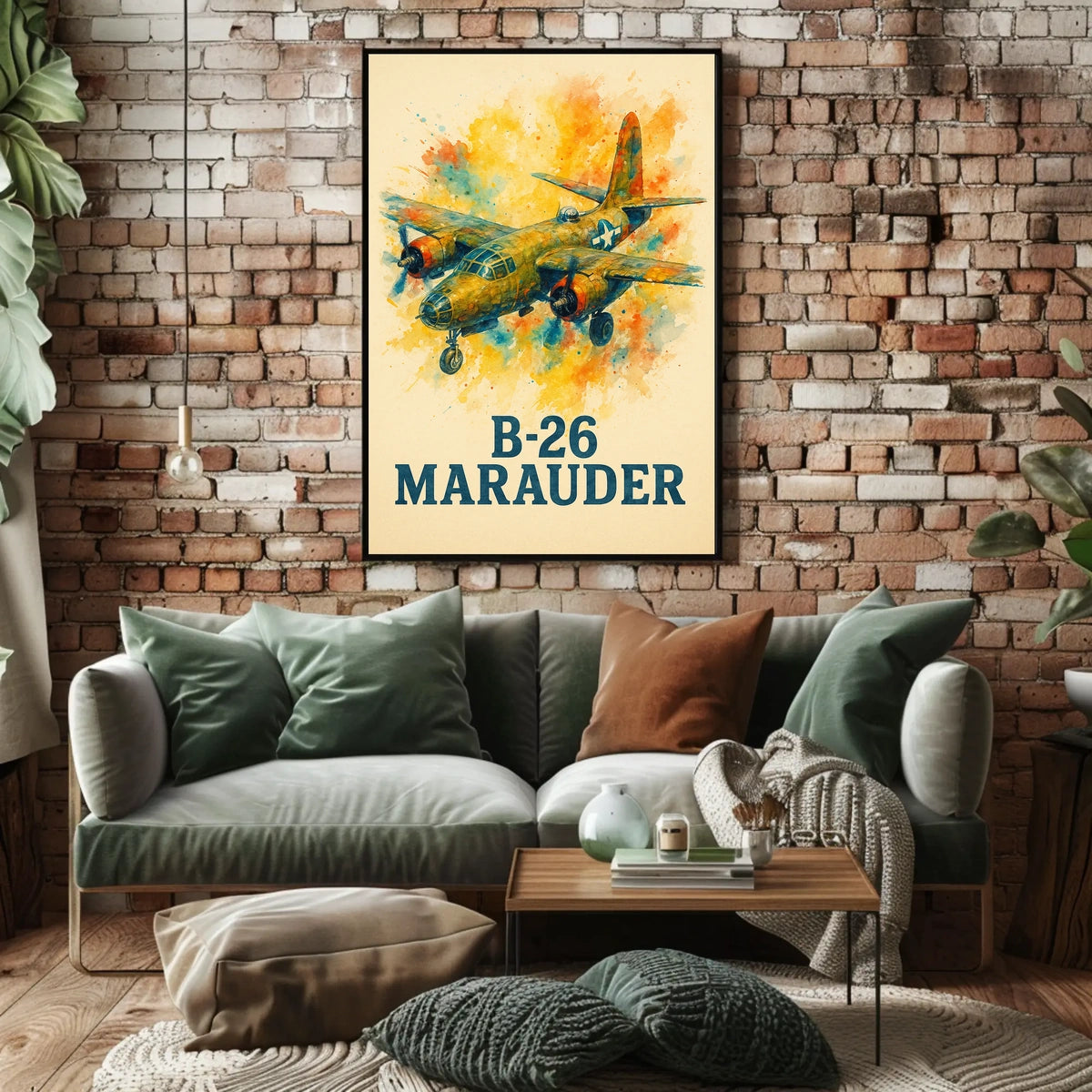B-26 Marauder WWII Patriotic Watercolor Art Poster