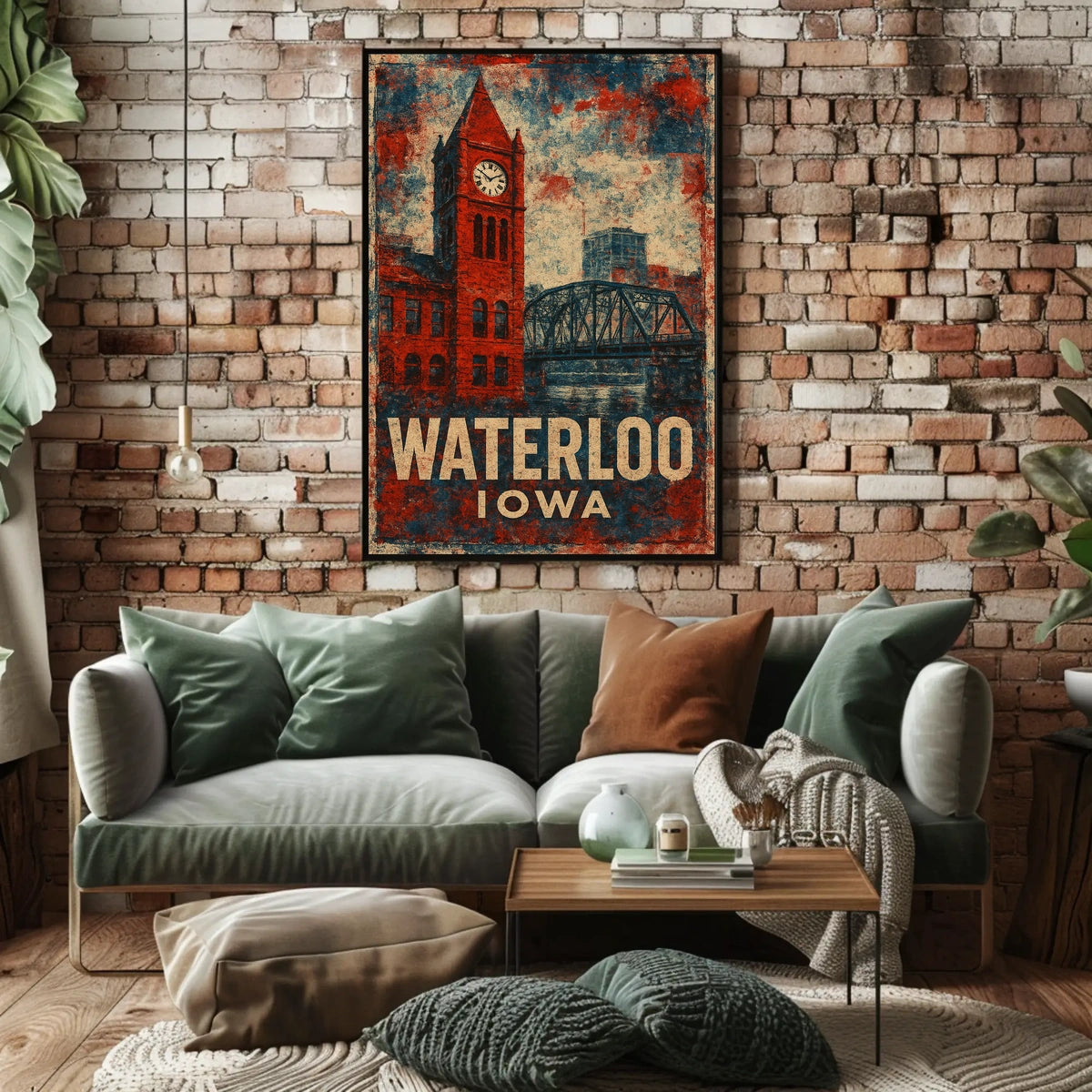 Waterloo Iowa Clock Tower Americana Vintage Poster