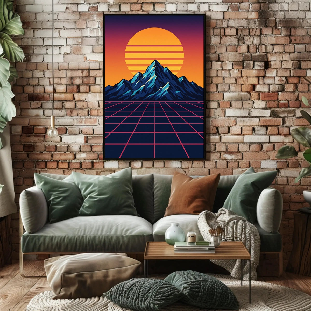 Retro-Futuristic Synthwave Sunset Art Print - Futuristic Sci-Fi Poster