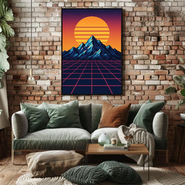 Retro-Futuristic Synthwave Sunset Art Print - Futuristic Sci-Fi Poster