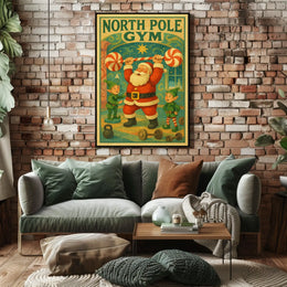 North Pole Gym Vintage Christmas Poster Art