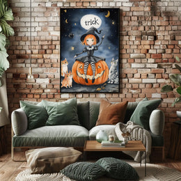 Young Witch Halloween Cartoonish Playful Whimsical Poster