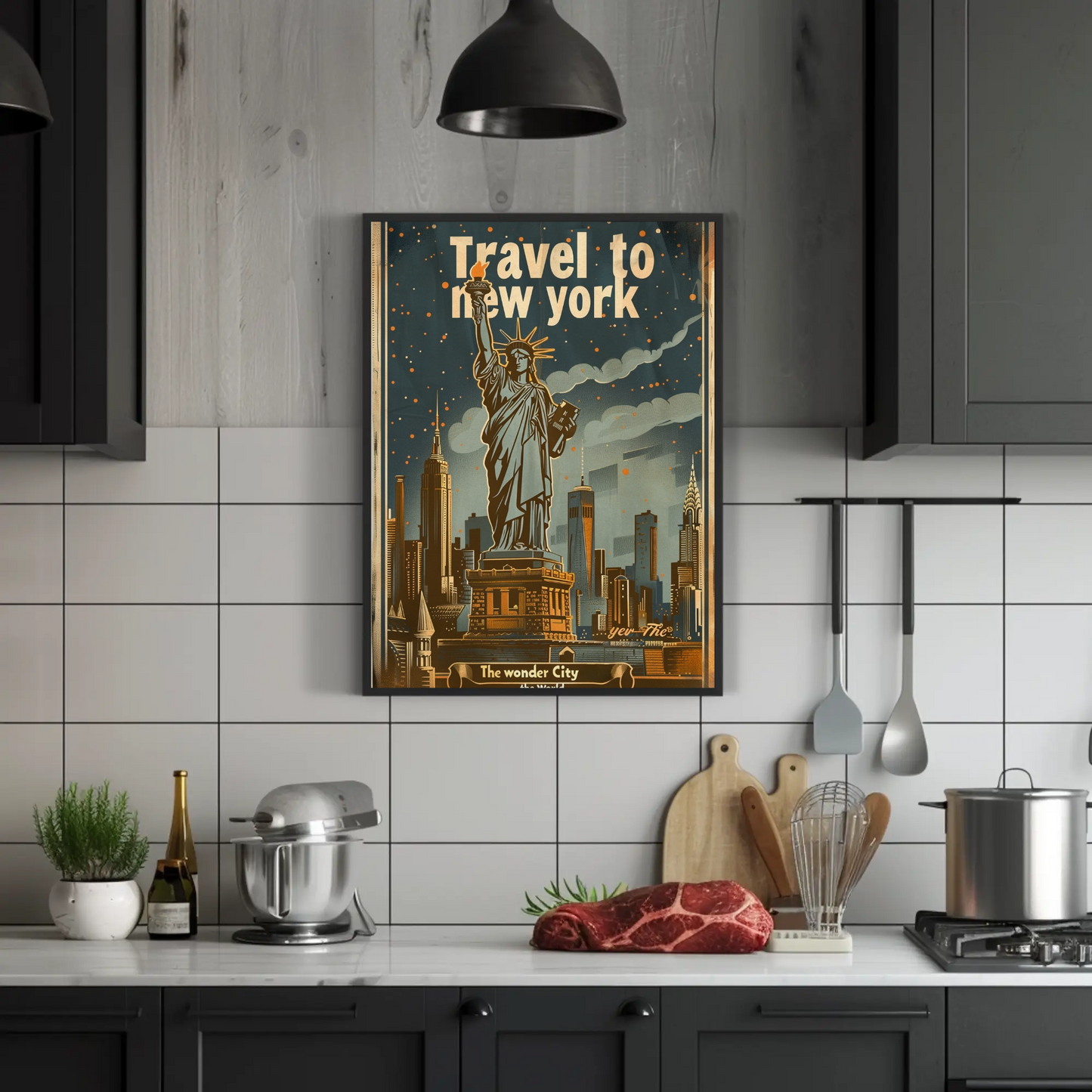 Travel to New York Statue of Liberty Vintage Poster