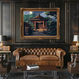 Moonlit Japanese Temple Pixel Art Poster