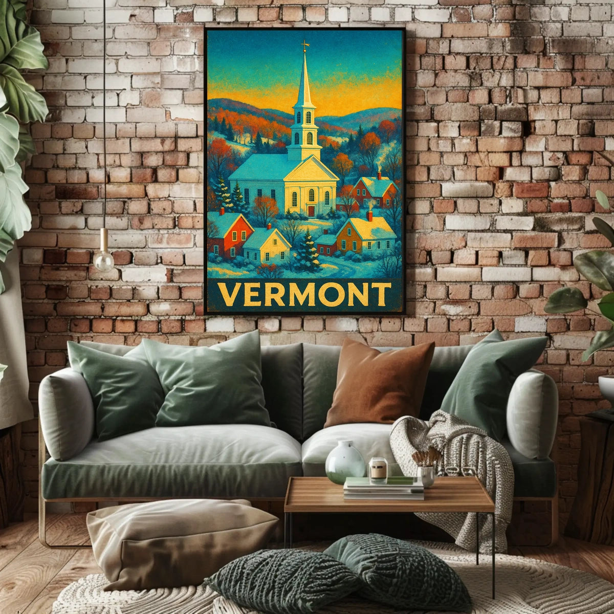 Winter Village in Vermont: Vintage Travel Poster
