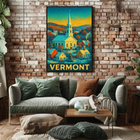 Winter Village in Vermont: Vintage Travel Poster