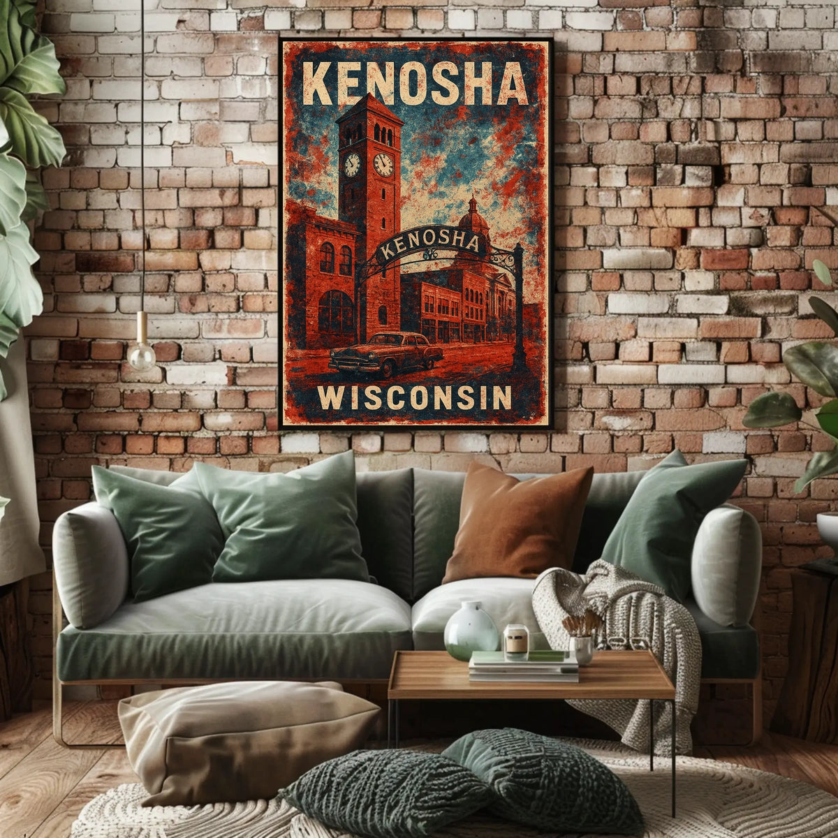 Vintage Kenosha Clock Tower Art Deco Cityscape Poster