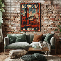Vintage Kenosha Clock Tower Art Deco Cityscape Poster
