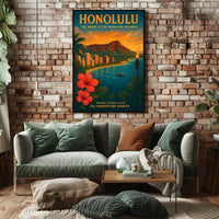 Honolulu Vintage Travel Poster Tropical Adventure Art Print