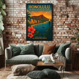 Honolulu Vintage Travel Poster Tropical Adventure Art Print
