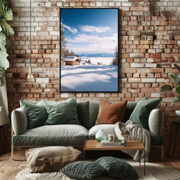 Serene Snowy Cabin Landscape National Park Poster