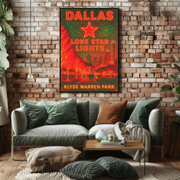 Dallas Lone Star Lights Cityscape Night View Poster