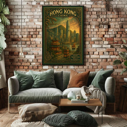 Hong Kong Tradition Meets Modern Cityscape Travel Poster