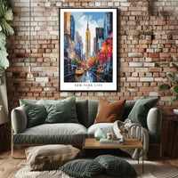 Vibrant Autumn NYC Scene with Empire State Building Cityscape Poster PosterGoat