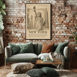 New York City Landmarks Skyline Poster Vintage Wall Art