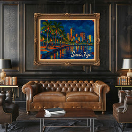 Suva, Fiji Nighttime Cityscape Poster