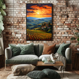 Sunset Over Tuscan Vineyards Poster
