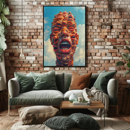 Surreal Abstract Faces Poster with Blue Sky Background PosterGoat