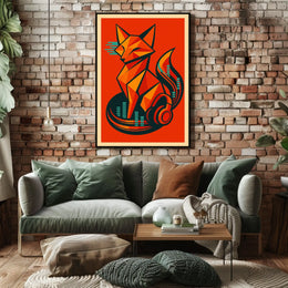 Geometric Fox With Headphones Poster