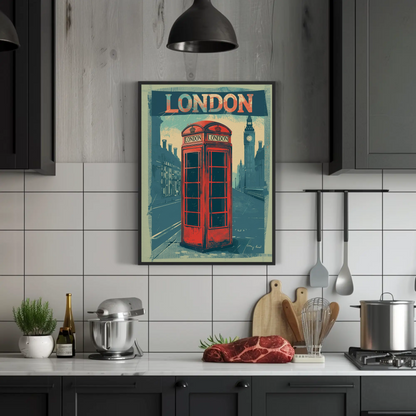 London Vintage Travel Poster - Phone Booth